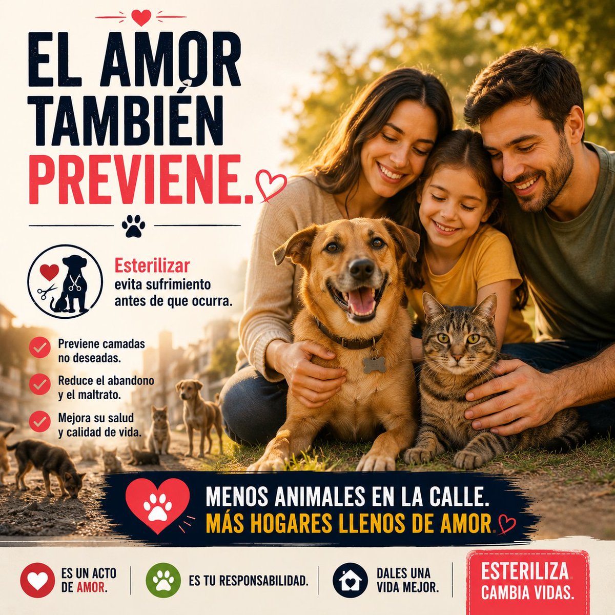 ADOPTA911's tweet photo. ✂️ Esterilizar no le quita nada a tu mascota.

Le evita sufrimiento.
Previene camadas no deseadas.
Y ayuda a que menos perros y gatos terminen en la calle.

❤️ Es un acto de amor y responsabilidad.

#Adopta911 #Esteriliza #México
#noalmaltratoanimal #adopta https://t.co/DoDP73n7IB