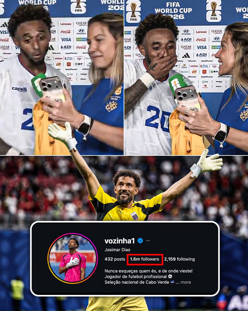ESPNAfrica's tweet photo. The reaction from Vozinha's Cape Verde teammate when they saw he'd gained over a million Instagram followers after his performance against Spain 😁🇨🇻 https://t.co/Zf9bGCI3NN