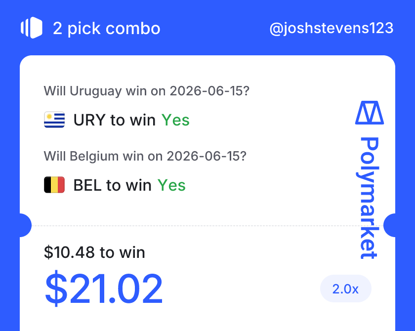 devjoshstevens's tweet photo. We've released a beta version of Combos on Polymarket for World Cup matches only, with a limited set of market types for now. Over the next few weeks, we'll be adding more market types and sports categories, plus improving the overall UI/UX. Give it a try and send us any feedback: https://t.co/Is5Sa9qRQF