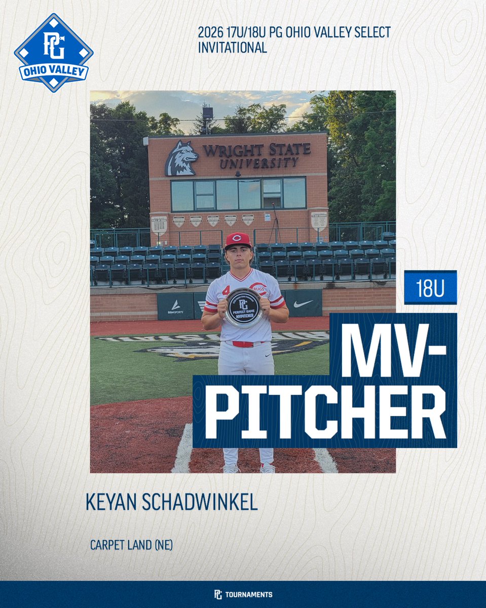 PG_OhioValley's tweet photo. 2026 PG 17/18U OV Select Invitational  

🥇Carpet Land (NE) 
🥈Grays Midwest (KY) 

🏆 MVP Kalai Larsen 
🏆 MVPitcher Keyan Schadwinkel 

@PG_Tourney
@CarpetLandRugs 
@GraysMidwest https://t.co/4CoNI1sKqz