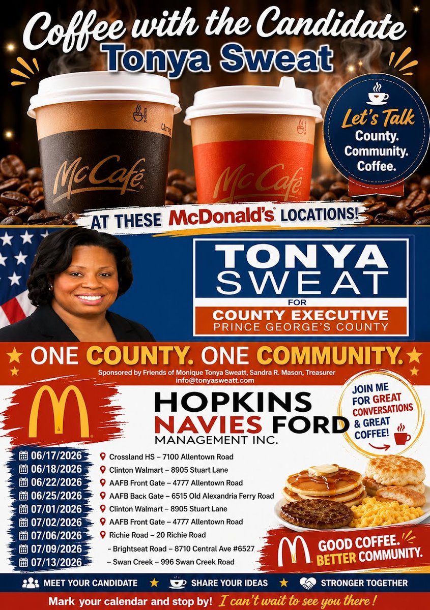 TonyaSweatPGC's tweet photo. If you have not had a chance to sign the petition or just want to meet me, I am having coffee with the community.
#OneCountyOneCommunity https://t.co/6juqhBACnH