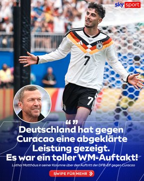 matchdaynetwork's tweet photo. Lothar Matthäus praises the performance of the German national team in his column following their opening victory against Curaçao. 🇩🇪📷 https://t.co/XBNrM4tDke