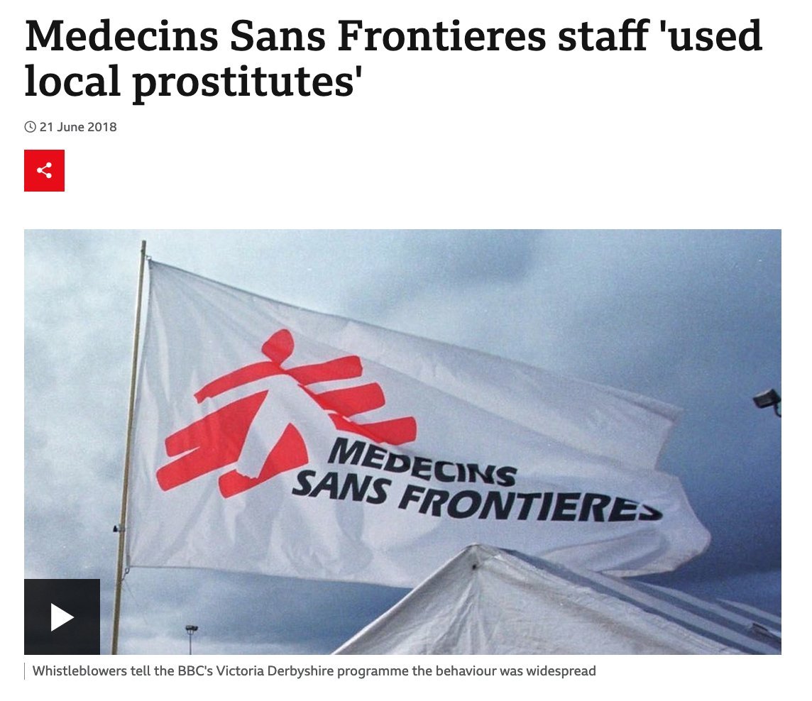 GStrand45's tweet photo. MSF (Médecins Sans Frontières) eller Läkare utan Gränser och deras medvetna institutionaliserade övergreppscirkus.

"Hjälparbetarna ska bland annat ha erbjudit sudanesiska flyktingar mat,  vatten och mjölk mot sex. Barn finns bland de utsatta. Kvinnliga  tchadiska anställda ska också ha hotats med sparken om de inte hade sex  med sina överordnade."