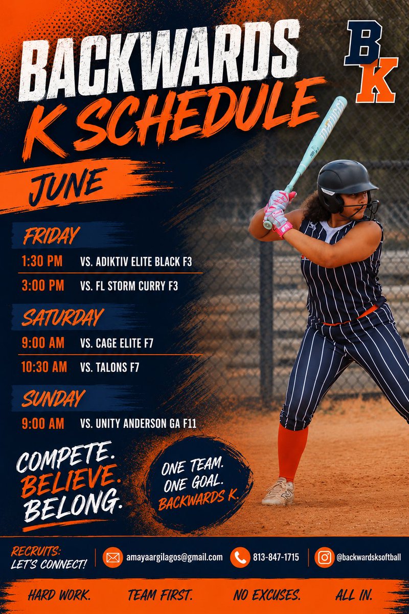 AmayaArgilagos's tweet photo. Backwards k schedule!!! So excited 😆 
#uncommited #softball #softballrecruiting #2027softball #d1softball #juco #naiasoftball https://t.co/ZavvAd4Ekq