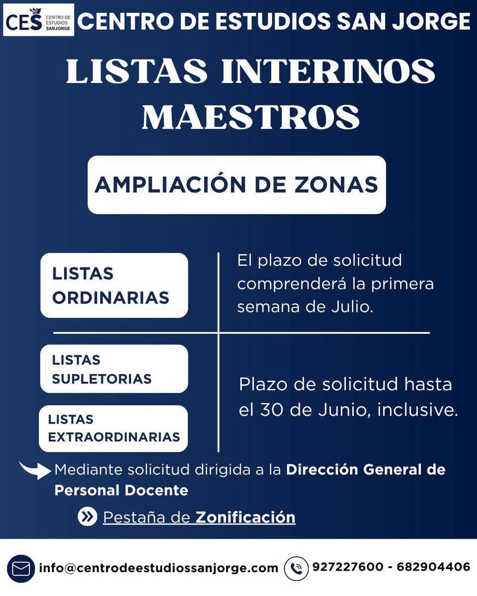 academia_ces's tweet photo. Alumnos de Magisterio os recordamos los plazos de solicitud-zonas-listas interinos y también recordaros que cada hora invertida tiene su recompensa, y este sábado es el momento de demostrarlo. Lo vais a hacer genial! 💪✨

Estamos muy orgullosos de todos vosotros🏆 https://t.co/p04w2t9S6i