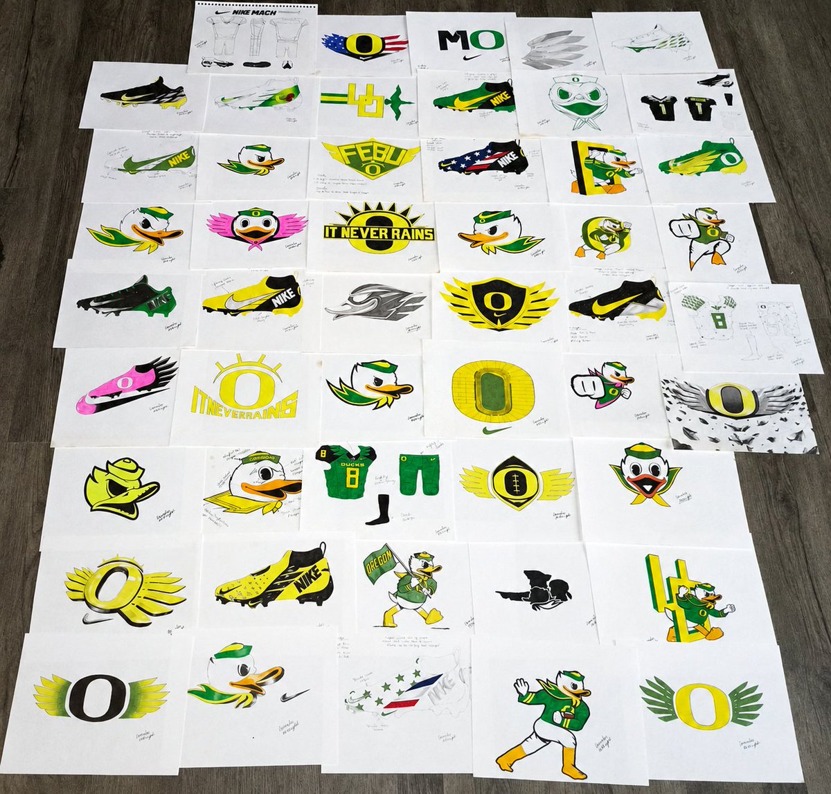 Win__The__Day's tweet photo. Always making time whenever I can to draw. From logo drawings to shoe drawings! Looking back on my progress, some drawings aged well &amp; some maybe not so much. But that's what progress is all about. #GoDucks https://t.co/U8IgHwjCmY