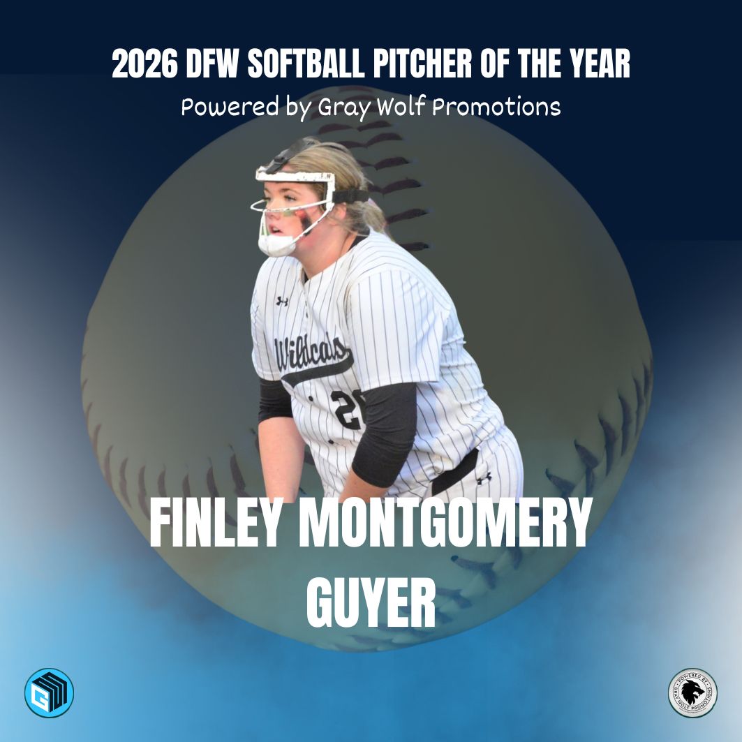 GMsportsmedia1's tweet photo. Introducing the 2026 Dallas-Fort Worth Area Softball Pitcher Of The Year - Powered by Gray Wolf Promotions
https://t.co/DsZqaJtlKR
@GWolfPromotions 

FINLEY MONTGOMERY | GUYER

⭐️District 5-6A Pitcher Of The Year
⭐️Guyer went 36-5 and reached the Final Four for the 4th straight season - all with Montgomery
⭐️Montgomery went 30-5 with a 1.36 ERA and 340 strikeouts
⭐️Posted 7 straight shutouts and held a scoreless streak of 38 1/3 innings
⭐️30 wins ranks tied for #2 in Texas and tied for #4 in the nation via MaxPreps
⭐️340 strikeouts ranks #1 in Texas and #13 in the nation via MaxPreps
⭐️Won 100+ career games
⭐️Wildcats posted a 144-18 overall record in Montgomery's career, including 4 district championships (53-3)

#txhssoftball #dfw #texas #denton #guyer 
@GuyerSoftball @FMontgomery2026