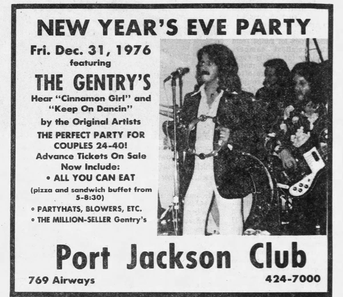 tonyrichards4's tweet photo. Larry Raspberry and Jimmy Hart of the Gentrys being advertised for a gig on New Year's Eve in 1976 https://t.co/Gcxg8JdIte