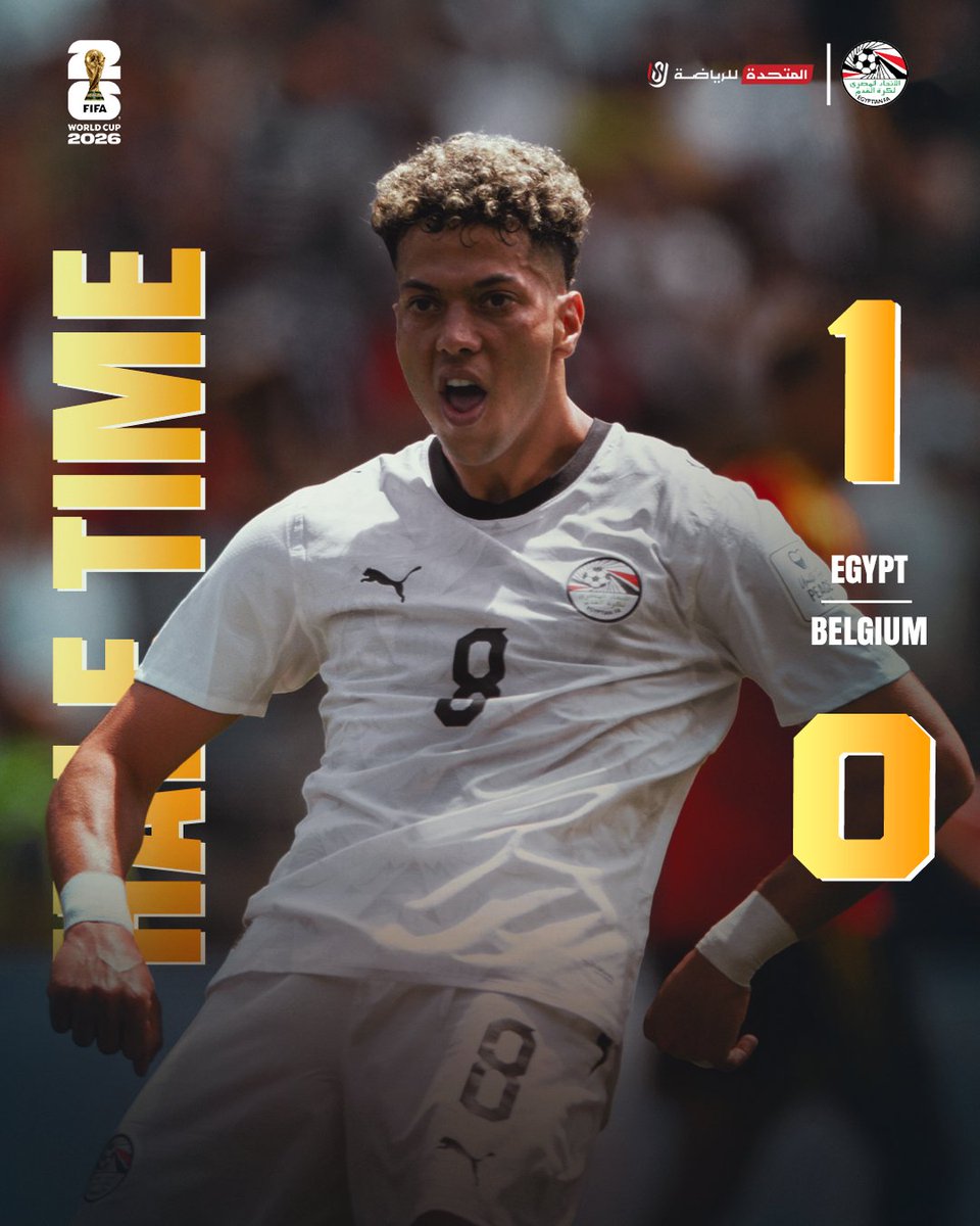 EgyptNT_EN's tweet photo. Leading at Half Time in our first game in the World Cup 2026 🤩🇪🇬

#egyptnt
#FIFAWORLDCUP https://t.co/c6o42iAIgu