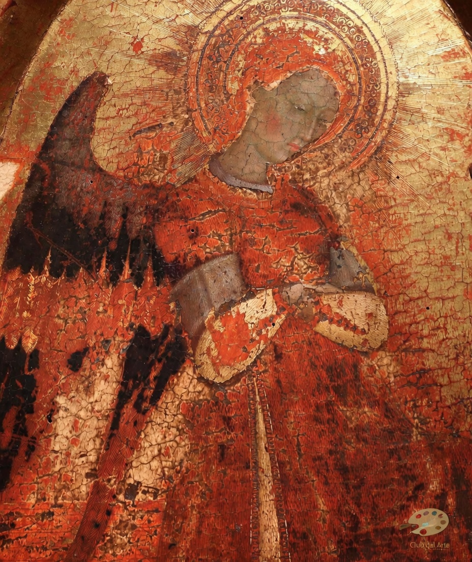Arteymas_'s tweet photo. El Ángel Gabriel (o Ángel anunciador), pintado entre 1428 y 1430 por Stefano di Giovanni, conocido como Sassetta, es una obra maestra del Gótico internacional de Siena Il Sassetta e il suo tempo. 

Esta pieza de témpera y oro sobre tabla (60 x 49.5 cm) se conserva de forma permanente en el Museo di San Pietro all'Orto en Massa Marittima, Italia El debut de Sassetta. 

Esta pequeña tabla exenta decoraba originalmente una de las cúspides superiores de un gran retablo hoy desmembrado y perdido Stefano di Giovanni detto 'Il Sassetta'.