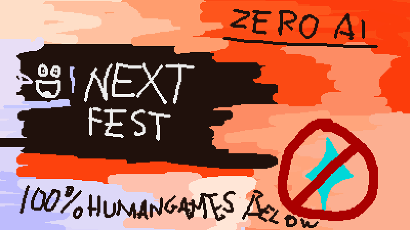 Sosowski's tweet photo. Taking part in Next Fest? Making games with ZERO AI?

Drop your games in the comments! I'll RT my favs!
Looking for No AI games? Check this thread out!

Only human made! No AI art, audio, translations and code allowed! #SteamNextFest #ZeroAI https://t.co/2EnuHBiPcA