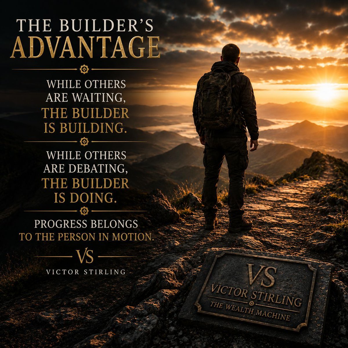 VictorStirlingX's tweet photo. The builder's advantage is simple:
While others are waiting, the builder is building.
While others are debating, the builder is doing.
Progress belongs to the person in motion.
Victor https://t.co/H4lBiNladN
#VictorStirling#Action #Momentum #Success #TheWealthMachine #Legacy https://t.co/zMPKGEsKAG