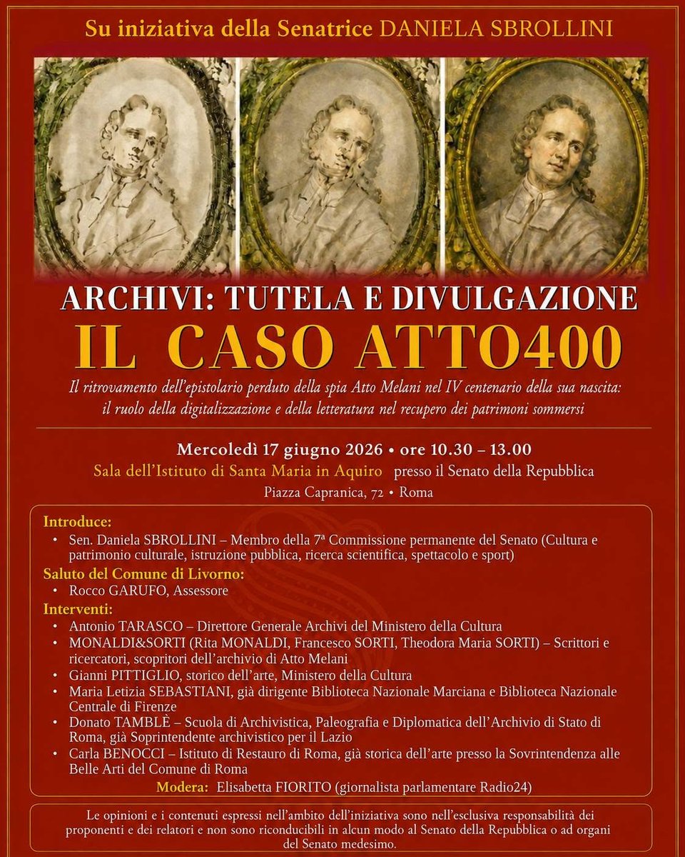 MonaldieSorti's tweet photo. #17giugno Sala ISMA del Senato su iniziativa della sen. Sbrollini, Commissione Cultura, convegno sul caso Atto400: come le nostre ricerche per il romanzo storico bifronte UNICUM OPUS ci hanno portato a scoprire l'archivio perduto di Atto Melani nel IV centenario della sua nascita https://t.co/4n12nNWbx5