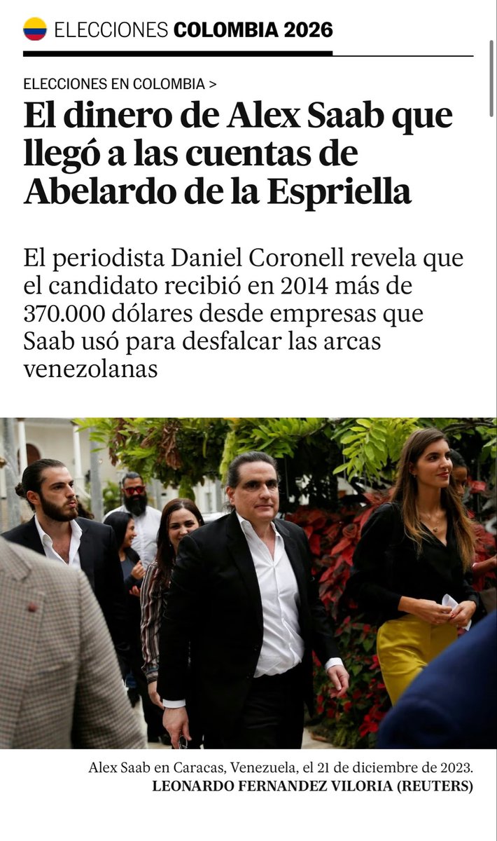 ColomboSweden's tweet photo. Miedo produce que el candidato presidencial abogado de un violador y diga qué “el manoseo sexual a un menor de edad no se considere un delito sexual”

Miedo da que su candidato presidencial Abelardo de la Espriella haya recibido dinero robado del pueblo venezolano por parte de Alex Saab, hoy preso en Estados Unidos.