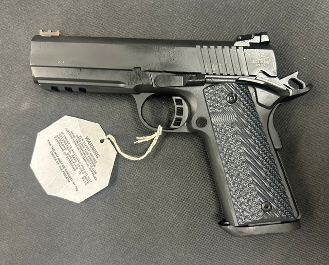 Tyler_Firearms's tweet photo. Used RIA M1911 A1-MS Tact Ultra is available for in-store inspection only at our retail location.
---
• Caliber: 10mm
• Condition: Used UNFIRED
• Features: 4.25" Barrel, Gray G10 Grip, 250 rds FMJ, Safety, Fiber Front Sight, Adjustable Rear Sight
• Retail Value: $650
---
Available in-store only. All in-store sales follow local, state and federal laws, including background checks and waiting periods. Tyler Firearms is a fully licensed retail federal firearms licensee. Licenses are available for inspection at our retail location.

Store Hours: Monday - Saturday 10am to 6pm
4367 Hollins Ferry Rd, Suite 2C
Halethorpe, MD 21227
Call Us: 410-921-6393

This post is for informational purposes only. Firearms are not offered for sale online. Must be of legal age and meet all applicable requirements.
