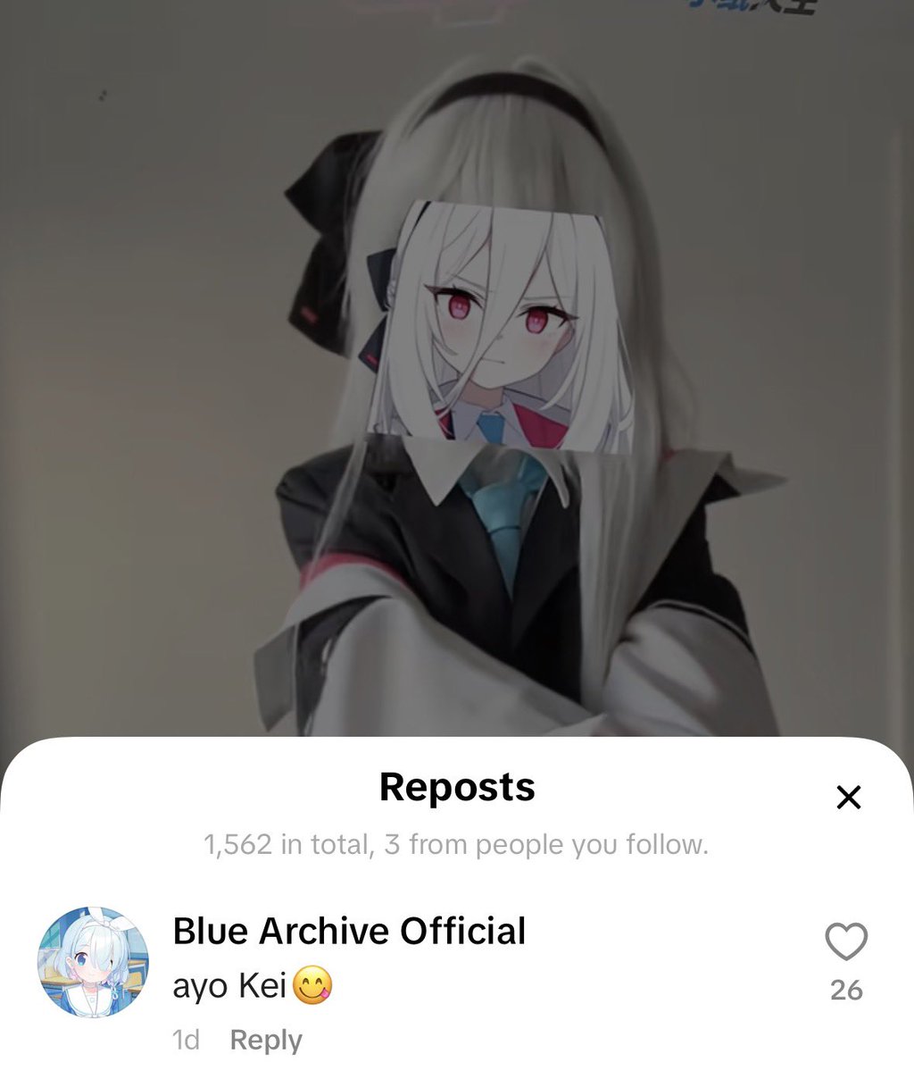 HarveyTheNerdy's tweet photo. I think the Blue Archive official tiktok manager likes Kei a lot 😭 https://t.co/c8d5PeO6WX