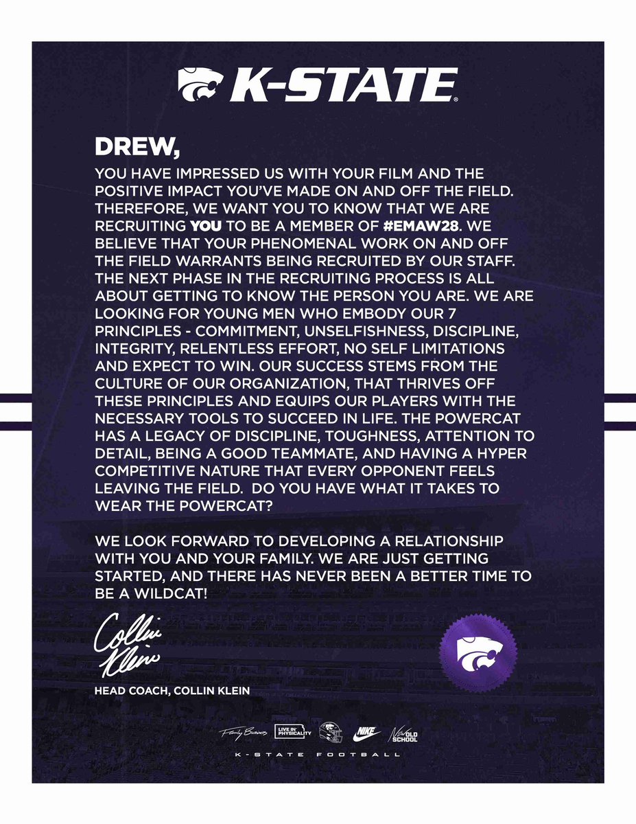DrewCumby's tweet photo. 🙏🏾 Appreciate the love @KStateFB @Coach_Ellsworth and @CoachSvarczkopf Excited for what’s next! @BrandonHuffman @stfrancis_fb @LeftCoastAthl @McLeod_Outloud @GregBiggins @adamgorney @TheUCReport https://t.co/bIpwebA2tg