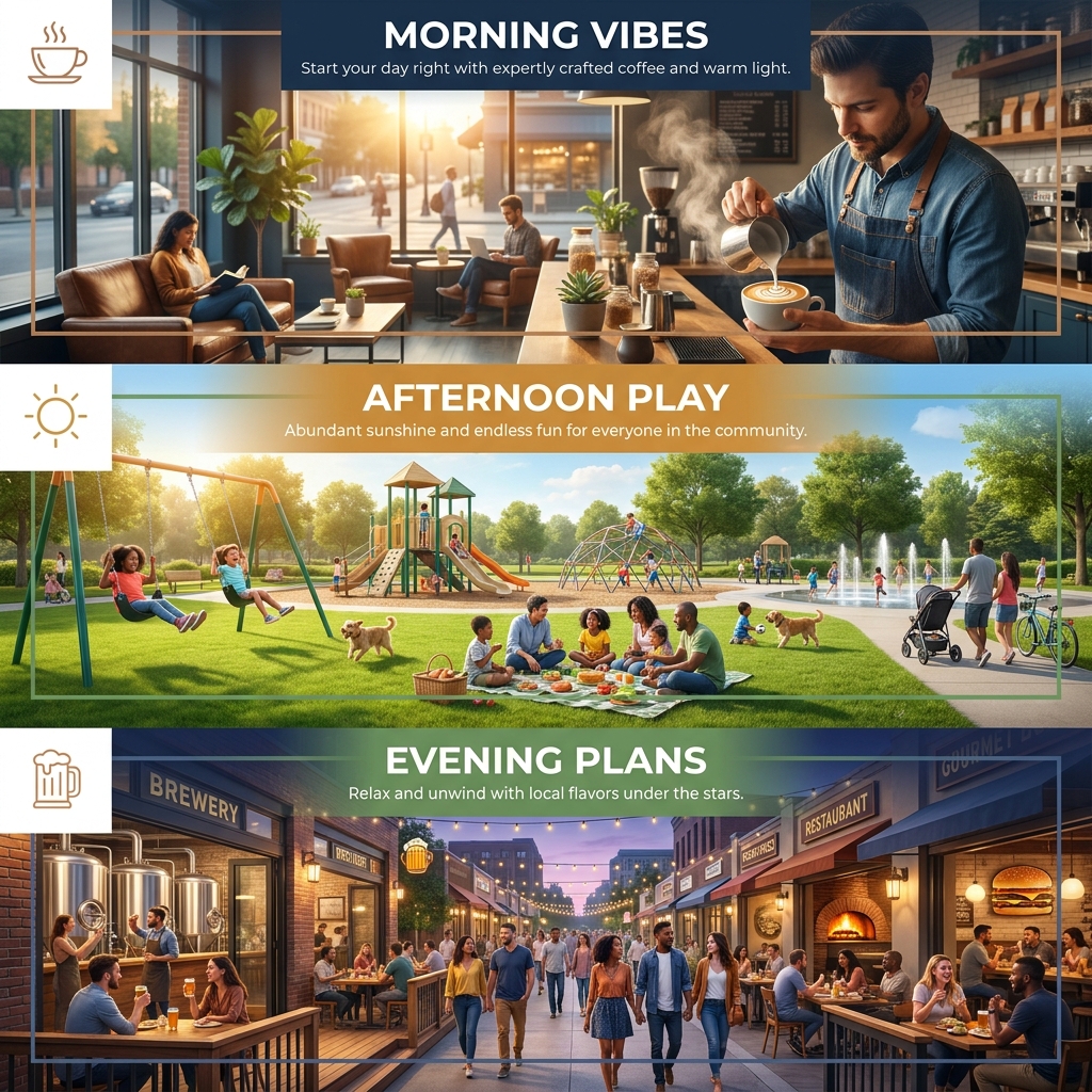 SandraHayashi1's tweet photo. What seals the deal on your dream neighborhood: a cozy coffee shop for morning vibes, a kid-friendly park for afternoon play, or walk-to breweries and restaurants for evening plans? ☕🍺 https://t.co/jDlJX4On6t