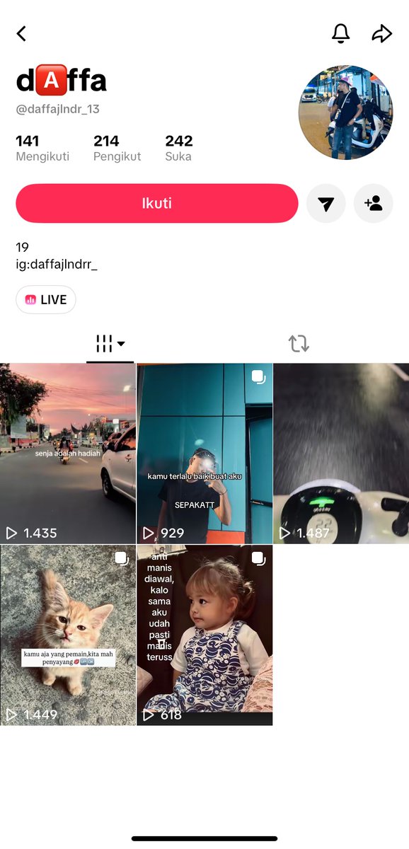 WaluhLabu29277's tweet photo. Bang daffa nih yg mau full vidio Nya silahkan join grup tele secara gratis 
https://t.co/The7yooKYN
Yg mau vidio nya secara pribadi bisa juga langsung dm ig Atau tiktok nya yah Bantu ramein postingan ini biar Semangat up Nya https://t.co/JFxY39YhSZ