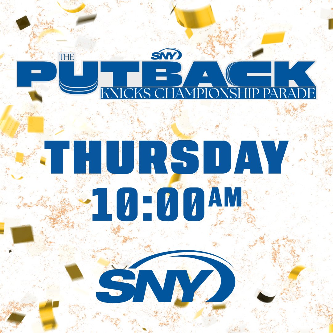 sny_knicks's tweet photo. The Knicks return to Broadway’s greatest stage for what could be the biggest celebration in New York history!

Join SNY NBA Insider @IanBegley along with our team of analysts for complete coverage of the Knicks championship parade.

Live coverage begins Thursday at 10am on SNY! https://t.co/A5A6ERUUin