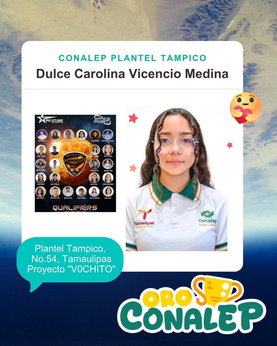 CONALEP_Mex's tweet photo. 🥇 #OroCONALEP
¡Dulce Carolina y el proyecto "V0CHITO" conquistan el espacio! 🚀🌌
Celebramos a Dulce Vicencio, estudiante del plantel Tampico del Conalep Tamaulipas quien representó con orgullo a México en el Torneo Internacional de Diseño de Hábitats Espaciales 2026.🦅✨ https://t.co/UnHNIiR3CC