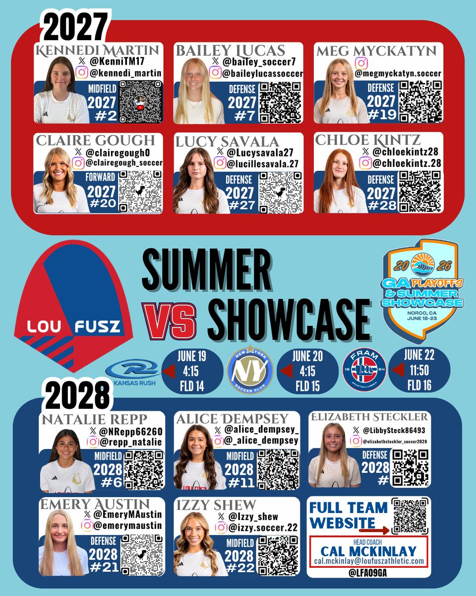 LFA09GA's tweet photo. ☑️ #summershowcase schedule
☑️ 2027s with open recruitment
☑️ 2028s with open recruitment
☑️ team website QR code with the whole squad

Check us out! https://t.co/8nUAgrZqjV