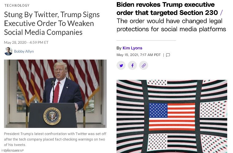 VengeanceXs's tweet photo. @_____1776_____ @ThinkingSapien @SergioVengeance @hamezhill @Macho_Grande1 Fun fact: Joe Biden reversed the very unconstitutional executive order that Donald Trump signed in May 2020. The executive order was designed to punish Twitter if Twitter takes the time to fact check the president when he lies. 

Thanks, Joe! https://t.co/ZuCYiyzwx9