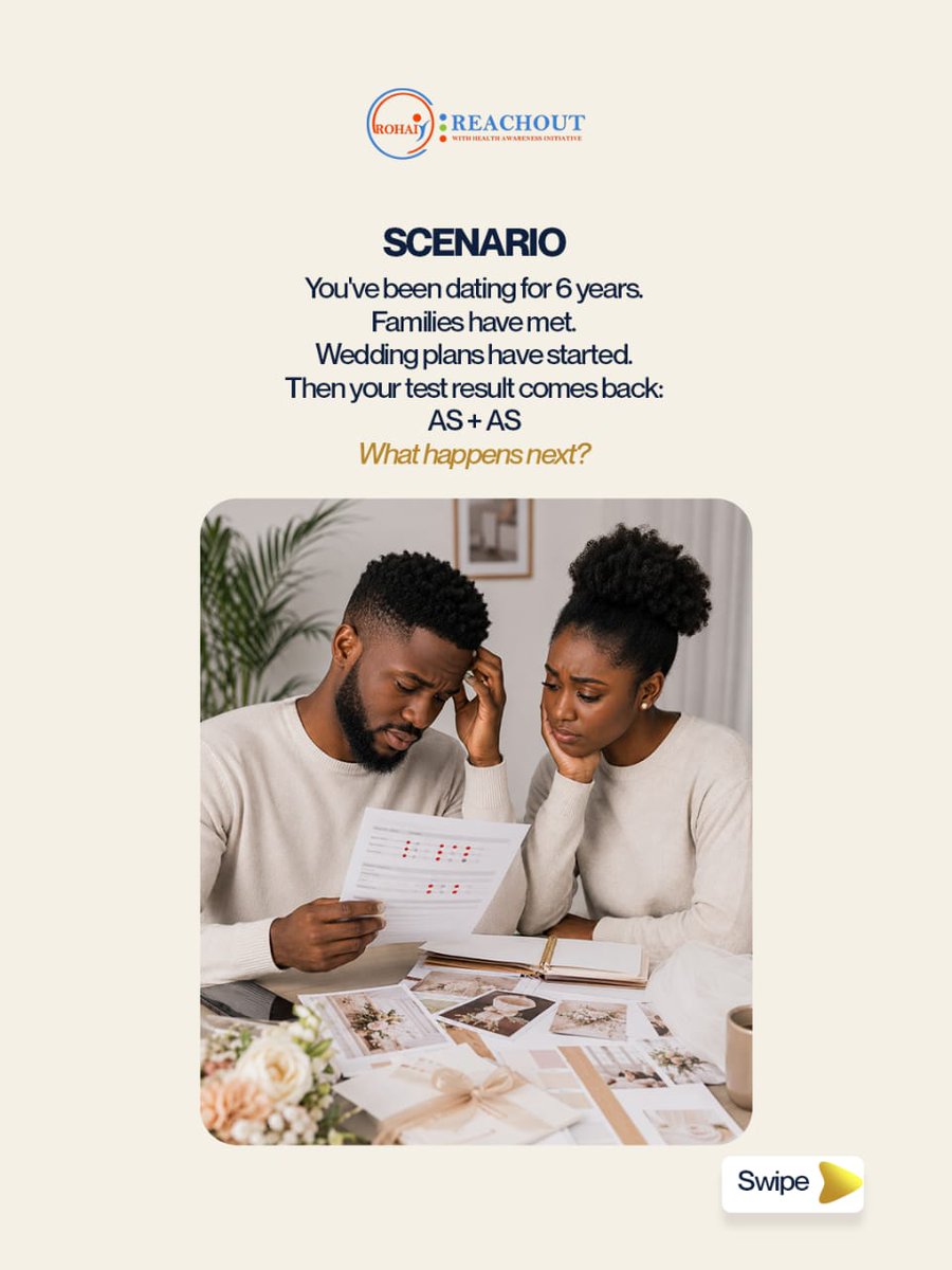 rohai_ng's tweet photo. ❤️ Love is real. So is genotype compatibility.
If both partners are AS, every pregnancy has:
• 25% chance of SS (sickle cell disease)
• 50% chance of AS (carrier)
• 25% chance of AA
Know your genotype early. Have the conversation. Seek professional guidance.
#KnowYourGenotype https://t.co/miUTLrloYW