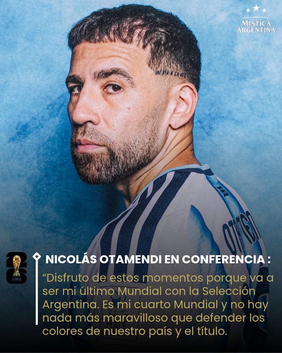 ArgProyecto's tweet photo. 🗣️ HABLÓ NICO OTAMENDI 

🎙️El defensor estuvo presente en la conferencia de prensa previa al debut por la Copa del Mundo y dejó algunos títulos. 

⭐️ Confirmó que será su último mundial con la selección Argentina. https://t.co/YCCuRixrUS