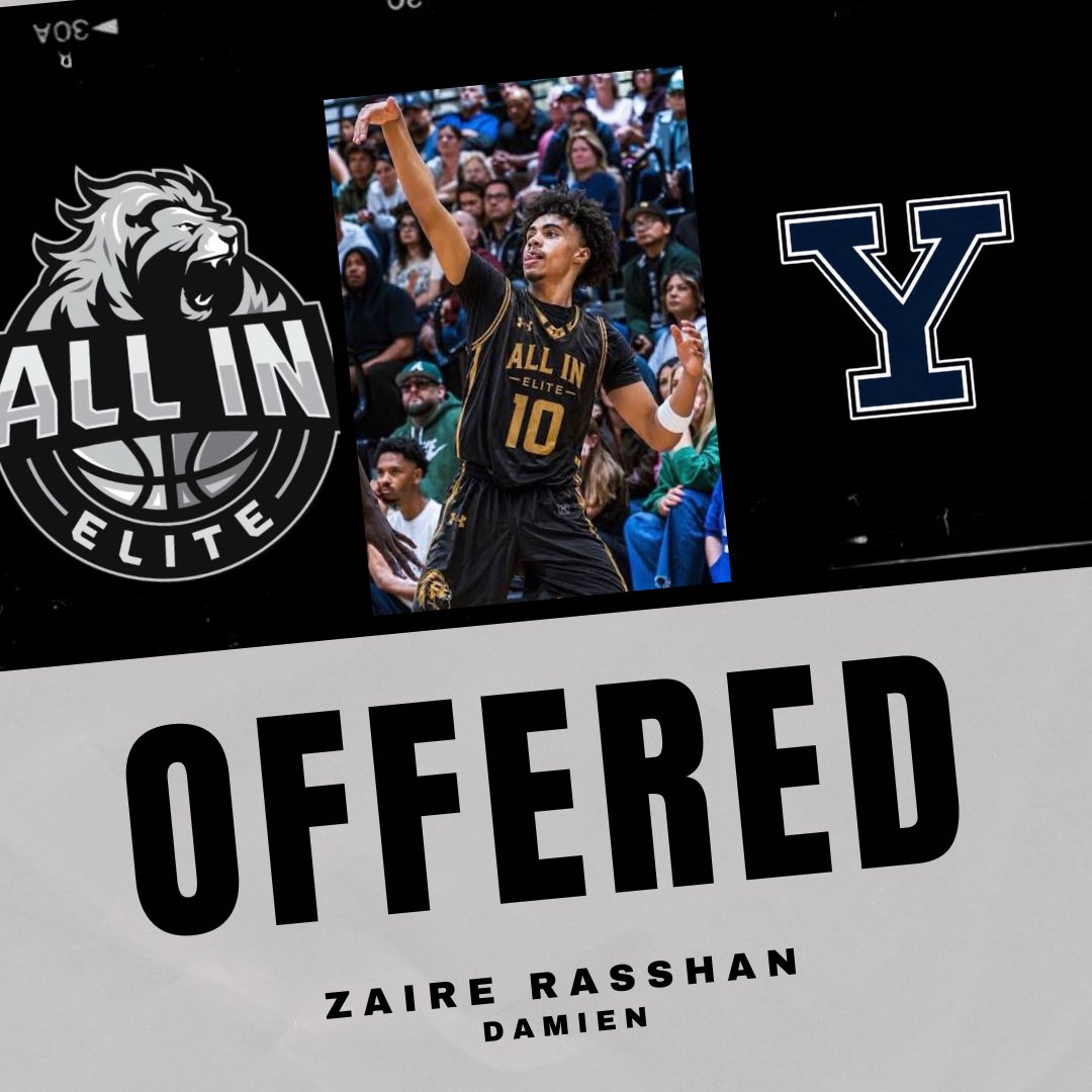 allineliteua's tweet photo. 6’3” G Zaire Rasshan of Damien (2027) has picked up an offer from Yale! 🔥🏀 #ALLIN https://t.co/X2n8z3v6vD
