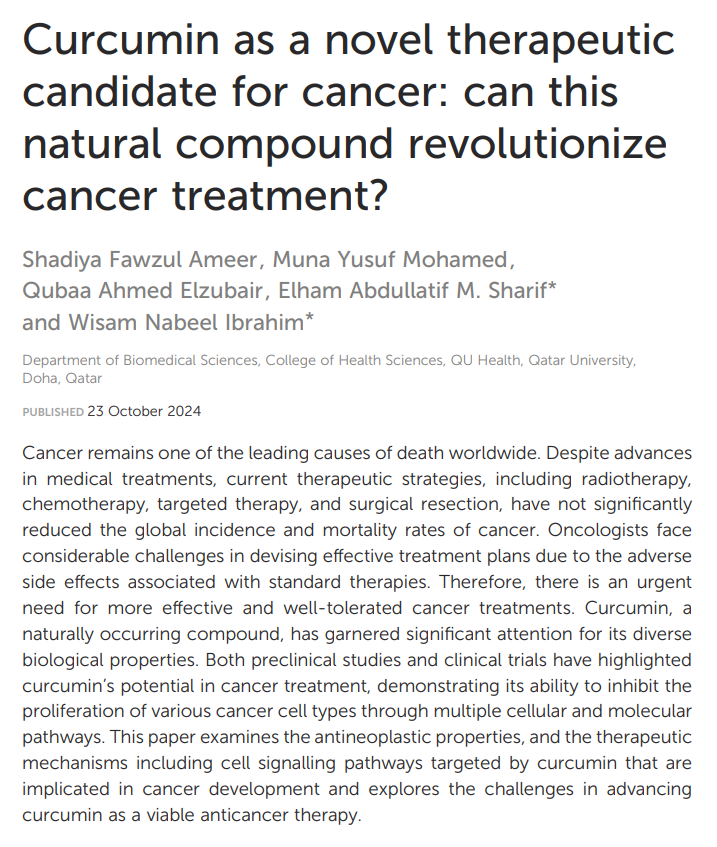calotonterias's tweet photo. La curcuma puede ayudar a tratar el cáncer.

La curcumina, principio activo principal de la cúrcuma, actúa como un agente multi-diana que interfiere en múltiples vías de señalización clave en el cáncer. Inhibe fuertemente la vía PI3K/Akt/mTOR, que está hiperactivada en la mayoría de los tumores y promueve la supervivencia y el crecimiento celular; al bloquear esta ruta aumenta la expresión de PTEN (un supresor tumoral) y reduce la actividad de mTOR, lo que favorece la apoptosis (muerte celular programada). Además, suprime la vía MAPK/ERK y activa las rutas JNK y p38, deteniendo el ciclo celular y bloqueando la transición epitelio-mesénquima (EMT), un proceso esencial para la invasión y metástasis. De igual forma, reduce la actividad de Wnt/β-catenina, disminuyendo la expresión de oncogenes como c-Myc y ciclina D1, y modula las vías Hedgehog y Notch, limitando la autorrenovación de las células madre cancerosas, la angiogénesis y la resistencia a tratamientos.

Otro mecanismo destacado es la potente inhibición de NF-κB y JAK/STAT3, dos factores de transcripción proinflamatorios y antiapoptóticos que mantienen la supervivencia tumoral y la inflamación crónica del microambiente canceroso. Al suprimirlos, la curcumina reduce la producción de citocinas inflamatorias, promueve la autofagia y la paraptosis, y sensibiliza a las células tumorales frente a quimioterapia y radioterapia.

Estos efectos combinados explican por qué la curcumina muestra actividad antitumoral en una amplia variedad de cánceres (mama, colorrectal, próstata, pulmón, hígado, etc.) tanto en modelos preclínicos como en ensayos clínicos preliminares.