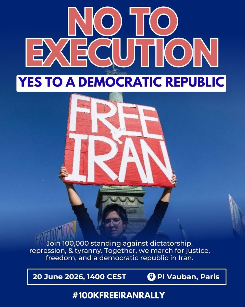 JDaley's tweet photo. The countdown is on. In just 5 days, the streets of Paris will see one of the largest global gatherings for democracy and human rights. Tensions are at a breaking point, and the world is watching. Be there on June 20at Place Vauban 🇫🇷✌️ #ParisJune20 #100KFreeIranRally https://t.co/KyLfGHLVGp