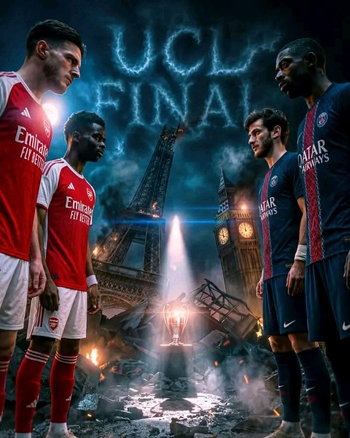 ETTE_BET's tweet photo. Arsenal vs PSG, London vs Paris, Eiffel Tower vs Big Ben... all fighting over the UCL trophy in the middle. "UCL FINAL" in lightning makes it feel like an Avengers endgame vibe.
Real talk though, Arsenal vs PSG final hasn't happened yet. https://t.co/xBl7LBCUzc