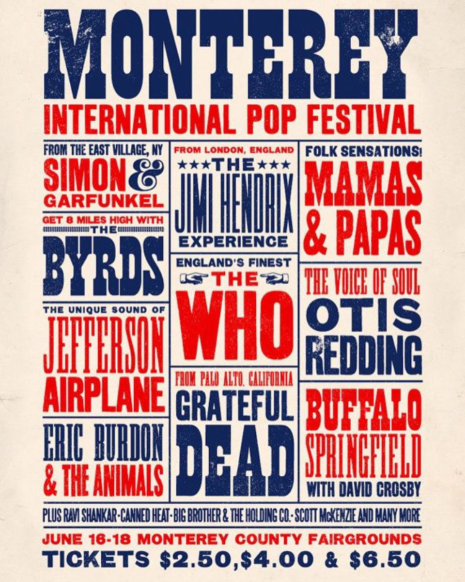 KTrain939913's tweet photo. Today in Rock History

June 16, 1967
The first Monterey International Pop Festival kicks off at the County Fairgrounds in Monterey, California, featuring acts like The Who, Grateful Dead, Jefferson Airplane, Janis Joplin, Jimi Hendrix, and The Animals. Widely seen as the start of the “Summer of Love,” it sets the stage for future rock festivals.