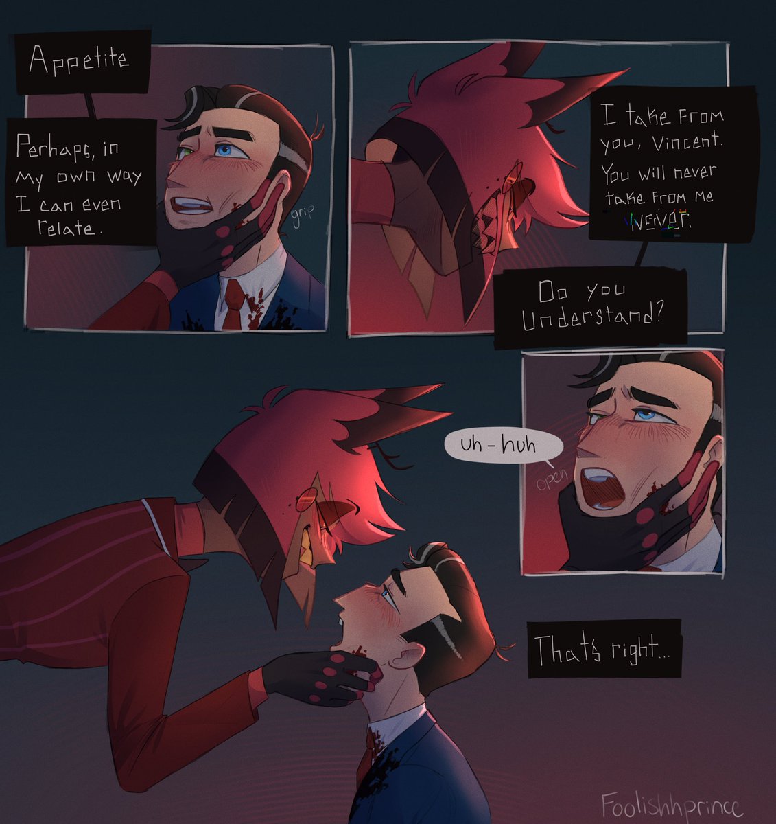 Foolishhprince's tweet photo. A comic based on ch. 13 of Committere by Tetramoon. An amazing Radiocult fic I’ve been obsessed with holy fuck please go read it
#radiostatic #radiocult https://t.co/Q4cpBQuWjG