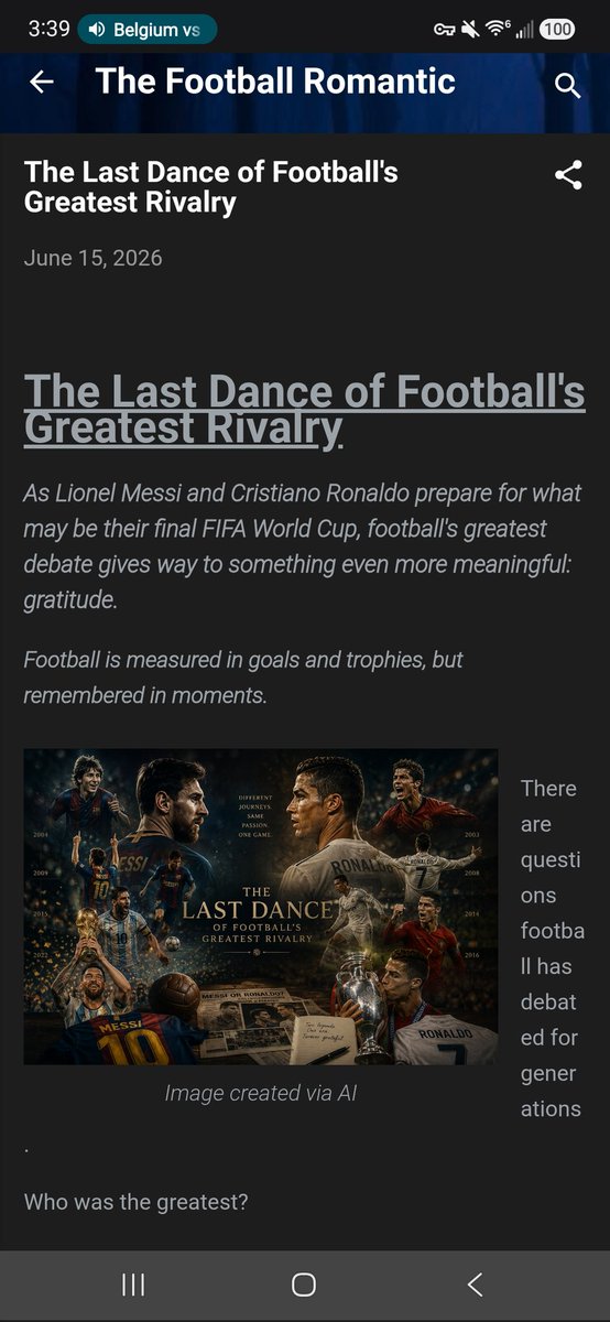 TheFootyRom's tweet photo. One final World Cup.
One final chapter.
The Last Dance of Football's Greatest Rivalry.
A reflection on Messi, Ronaldo, and the rivalry that defined a generation. Check the link in my description! #Messi #Maradona #Ronaldo #Cruyff #Pele #WorldCup2026 #FootballHistory https://t.co/mWrk54asCZ