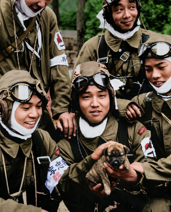 UntoldWarFacts's tweet photo. This photo was taken on May 26, 1945, at Bansei Air Base in Japan.

The boy in the middle holding the puppy is 17-year-old Yukio Araki, surrounded by four other young pilots of the 72nd Shinbu Squadron.

The photograph was taken the day before he flew a kamikaze mission.

This is the story behind the photograph..🧵1/6