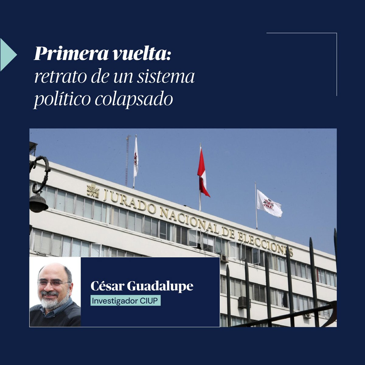 CIUPacifico's tweet photo. 3/8 La primera vuelta dejó en evidencia la fragilidad democrática. 🗳️
César Guadalupe, investigador #CIUP, presenta un crudo retrato de nuestro sistema político colapsado. 🇵🇪 https://t.co/RhLogappzT