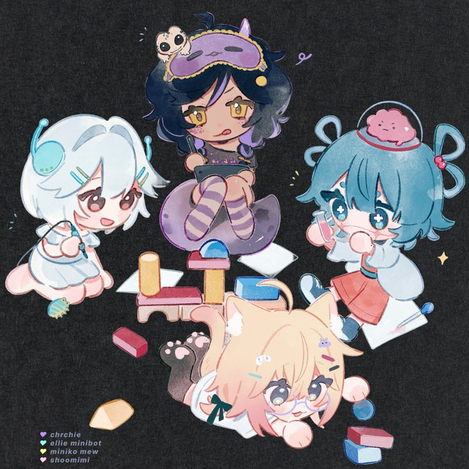 L4bBratz's tweet photo. WE ARE... LAB BRATS!!!! 🦠✨
🦎 chrchie
🤖 Ellie Minibot  
📦 Miniko Mew
🧠 Shoomimi
we're bringing you yapping, music, art, gaming, and whatever else escapes containment... stay tuned! ✧ https://t.co/zmyZUjirrc