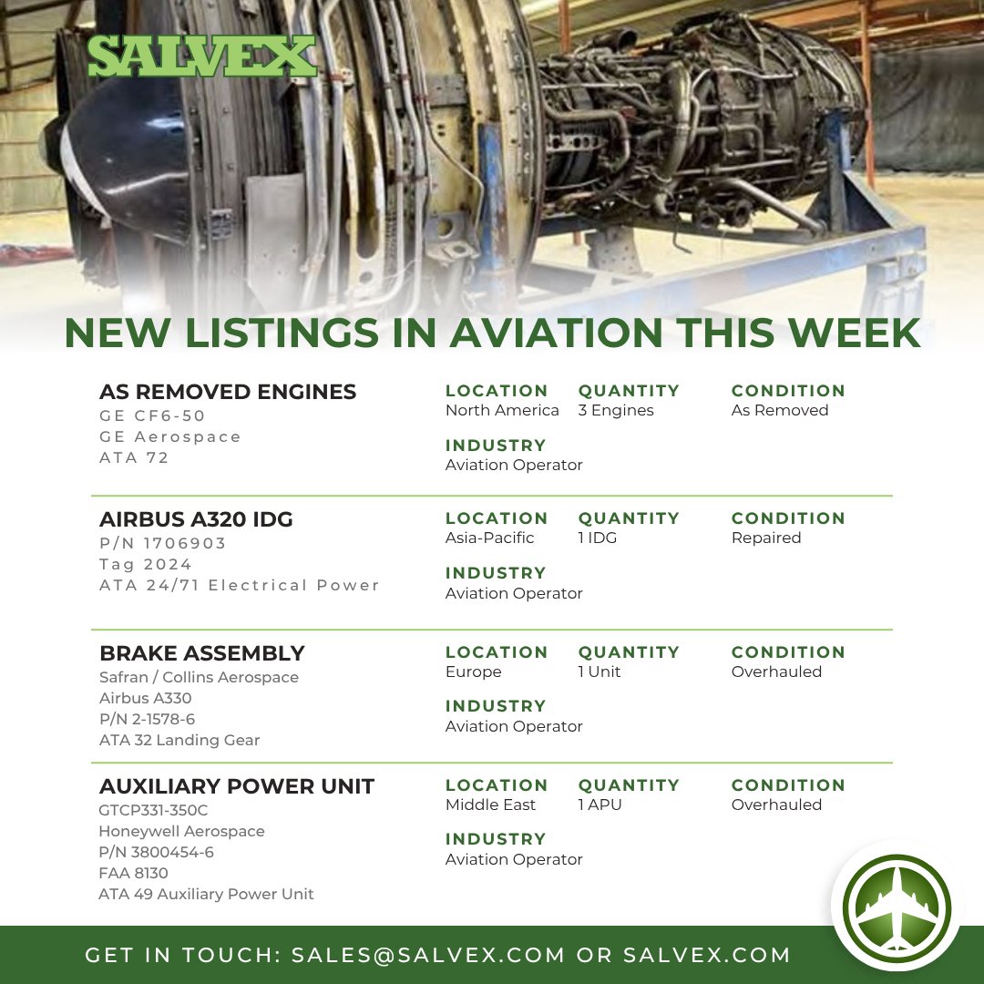 aviation_ai's tweet photo. New aviation assets are now available on Salvex. Explore opportunities across the global aerospace aftermarket.

#Aviation #Aerospace #AircraftParts #MRO #AviationAssets #Salvex https://t.co/78Wr8VBbTz