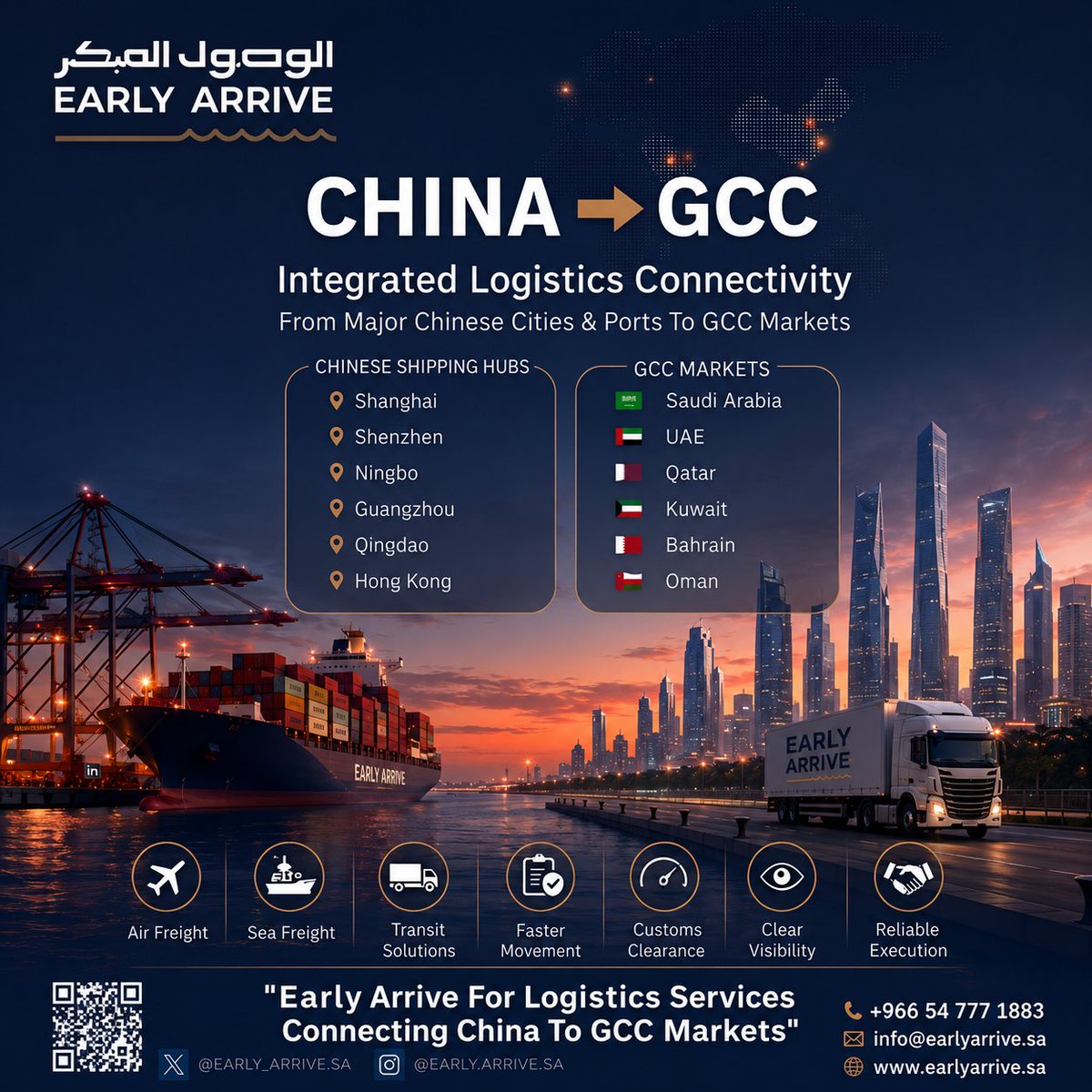 early_arrive's tweet photo. Connecting China to the GCC markets with seamless logistics solutions! 🌐✈️🚢

#Logistics #SupplyChain #FreightForwarding #ChinaToGCC #SaudiLogistics #Shipping #AirFreight #SeaFreight #EarlyArrive #CustomsClearance #GCCBusiness https://t.co/0WEmSWszVk