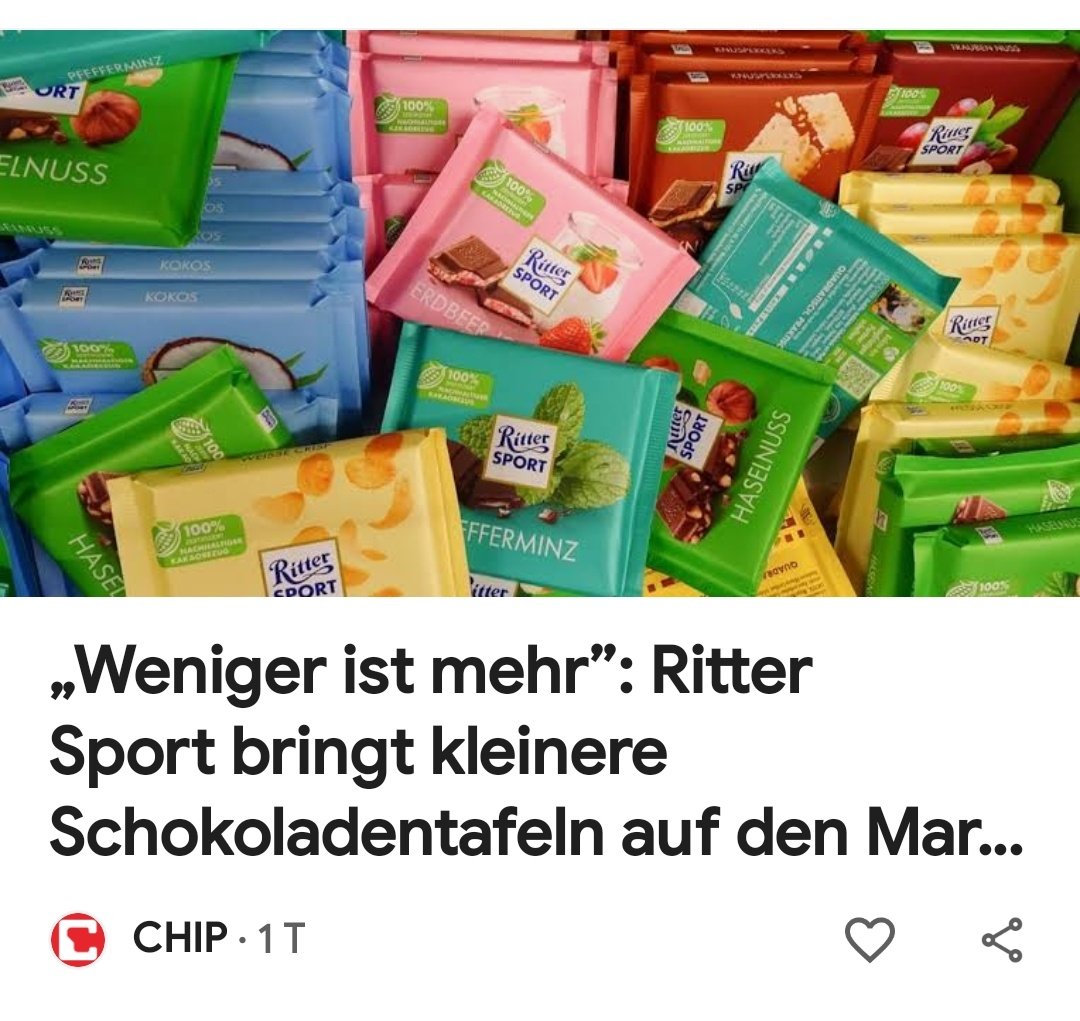 _richtig_falsch's tweet photo. "Weniger ist mehr"

Weshalb reduziert @RITTER_SPORT_DE dann nicht einfach die Preise?

. https://t.co/14JB7cYQwB