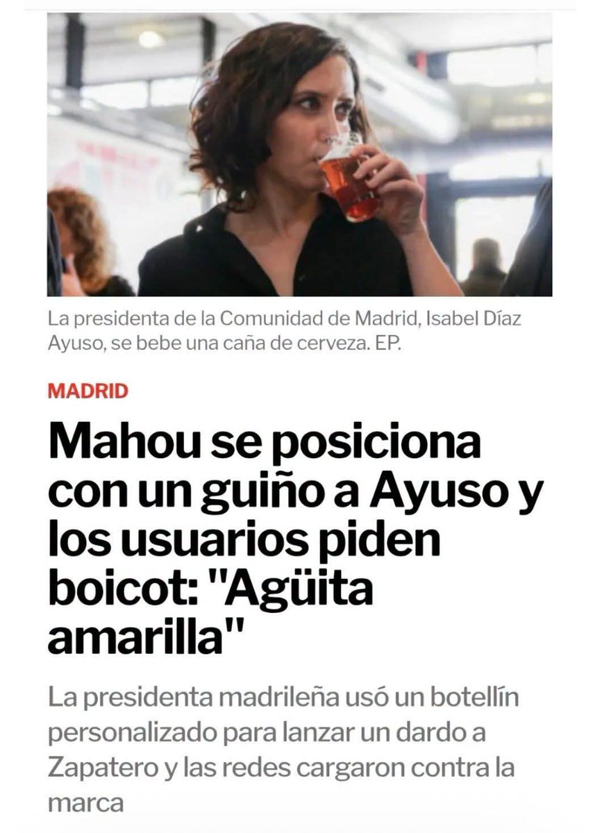 ArturoRojillo's tweet photo. En serio @mahou_es posicionándote políticamente con la tía mentalmente más peligrosa.
Pues que sepas que no voy a beber ni una cerveza más vuestra.
Que os jodan #Mahou https://t.co/wrrtbfptCJ