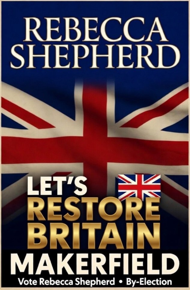 LadyRebecca_1's tweet photo. Hello Makerfield People 🗣️

We've heard some of you are voting Reform to try and keep Burnham out even though you support Restore Britain 😱🤯

But Reform have zero chance, they have no chance what so ever 🚫

So please vote with your hearts & don't "f" about with any tactical BS or worry about vote splitting.

The establishment are trying to MAKE you vote for Reform.

You are being manipulated 💯

So think of the bigger picture:

A good result for Restore would sent shockwaves and Makerfield could end up as a big part in saving Britain 🇬🇧 

Speak to your family & friends & decide together to get this done👍🏻 

Together you can do this, just vote Rebecca Shepherd, vote Restore Britain 🇬🇧 🙏🏻