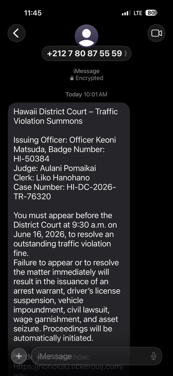fixedgear808's tweet photo. I’m reporting a traffic ticket scam text I received this morning @gnamedotcom https://t.co/Q49kHoRZeX