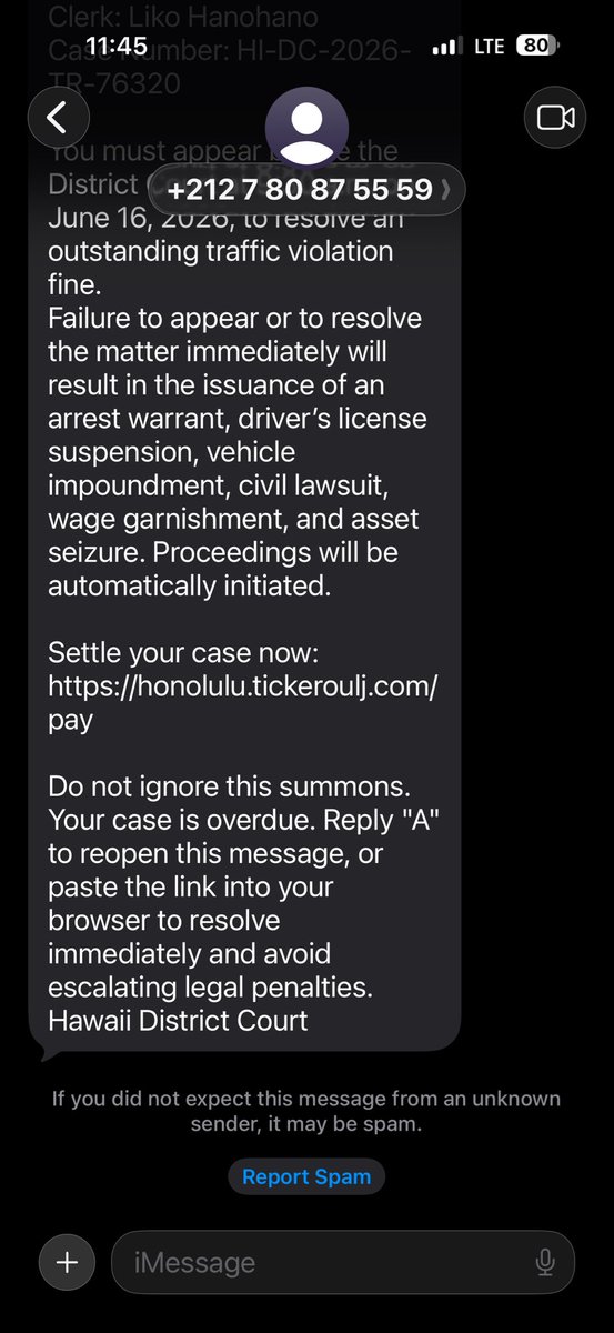 fixedgear808's tweet photo. I’m reporting a traffic ticket scam text I received this morning @gnamedotcom https://t.co/Q49kHoRZeX