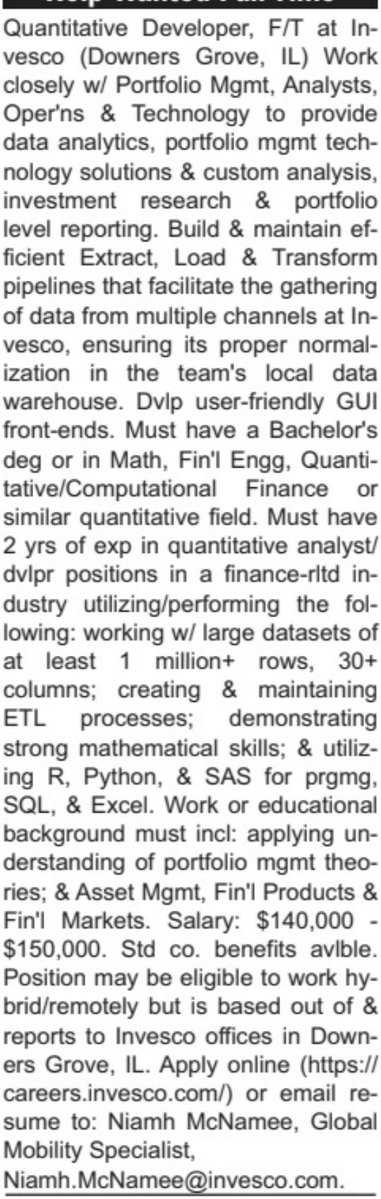 JobsNowPR's tweet photo. Invesco is the latest company running newspaper ads explicitly asking Americans to send job applications to their global mobility (immigration) teams

how can anyone believe their app is being fairly reviewed when this happens?

stop discriminating against American workers! https://t.co/rqbrBGqciW