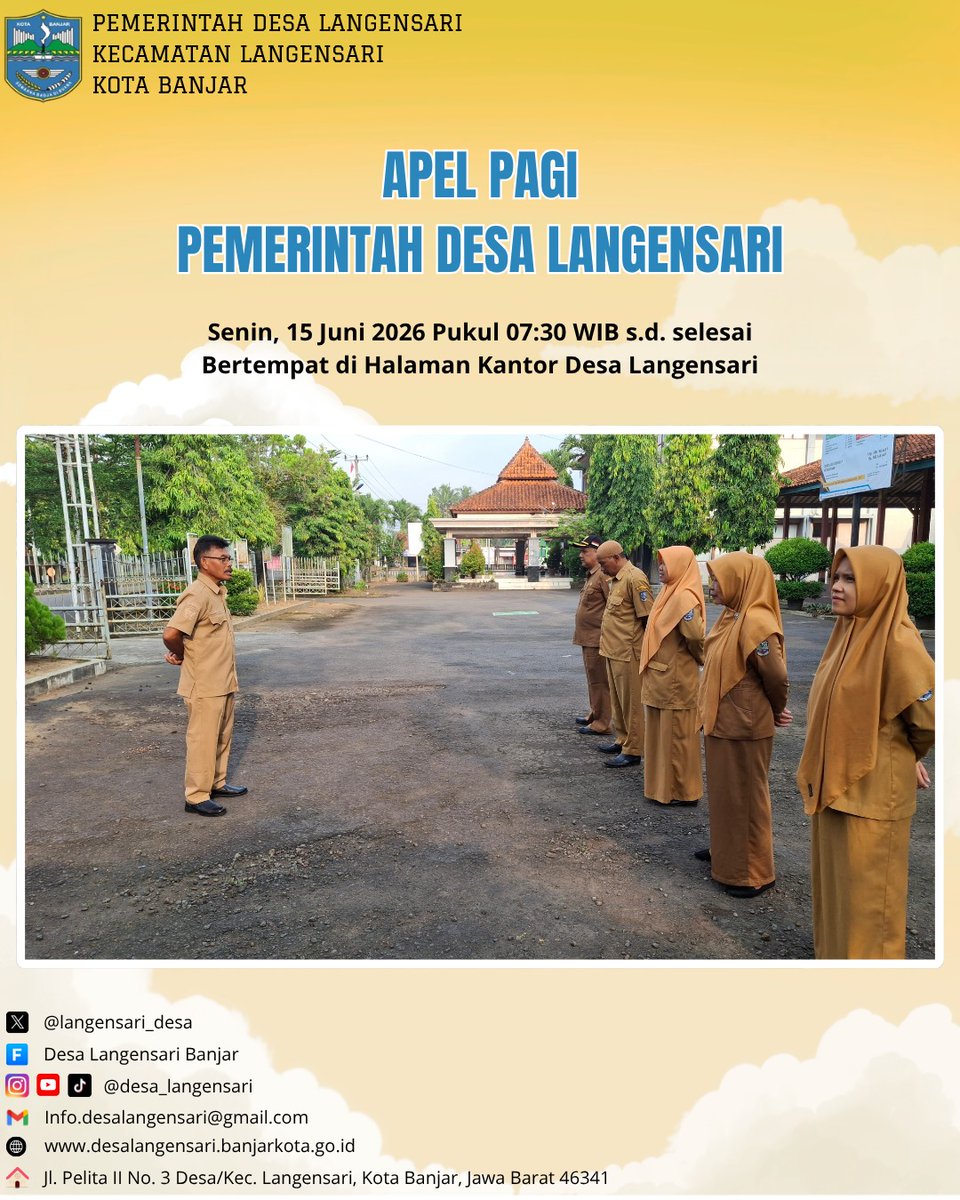 langensari_desa's tweet photo. Apel Pagi pemerintah Desa Langensari pada 15 juni 2026 pukul 7.30 WIB bertempat di halaman kantor Desa Langensari yang di pimpin oleh Bapak Dadang Suharto (Sekretaris Desa Langensari) https://t.co/18vYsDXvLY