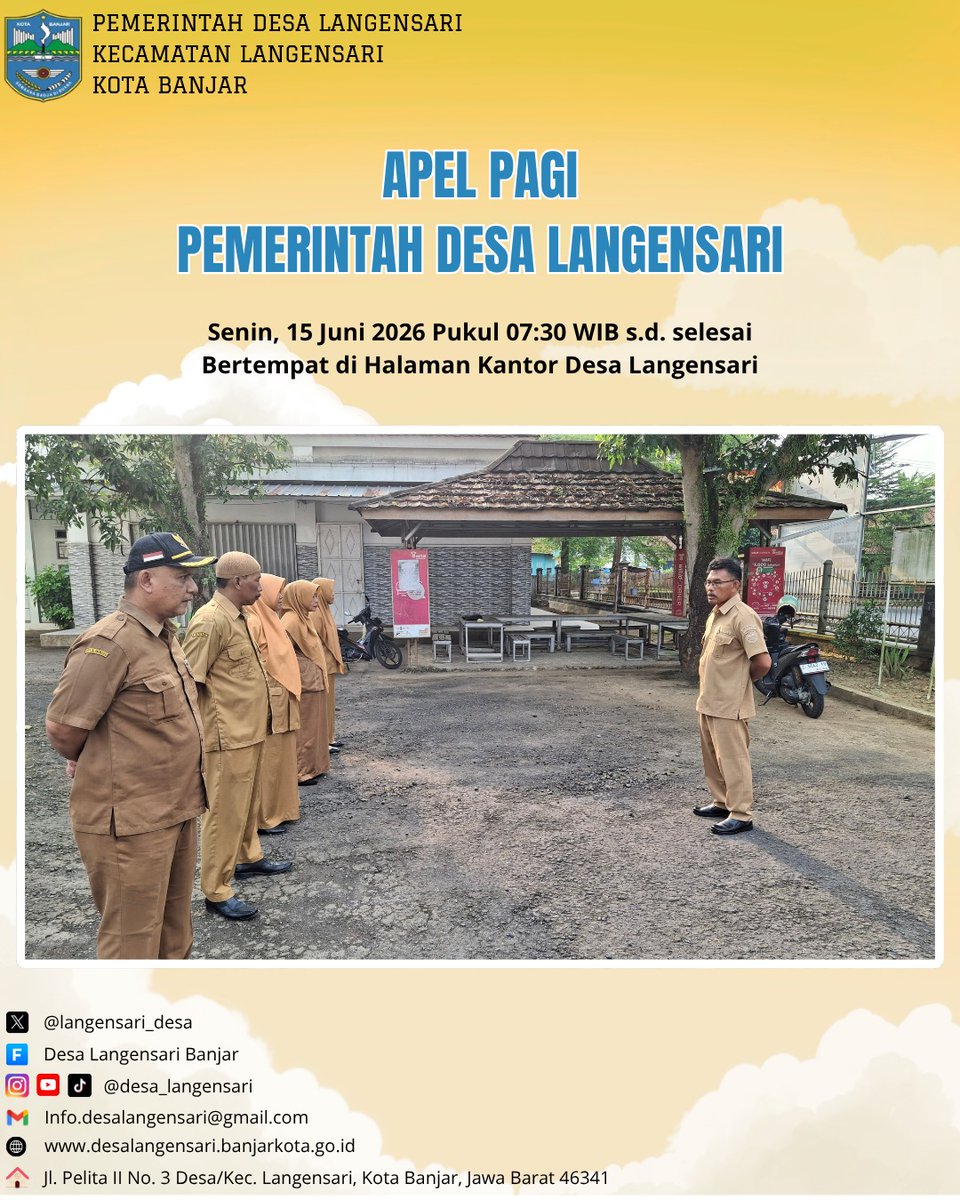langensari_desa's tweet photo. Apel Pagi pemerintah Desa Langensari pada 15 juni 2026 pukul 7.30 WIB bertempat di halaman kantor Desa Langensari yang di pimpin oleh Bapak Dadang Suharto (Sekretaris Desa Langensari) https://t.co/18vYsDXvLY
