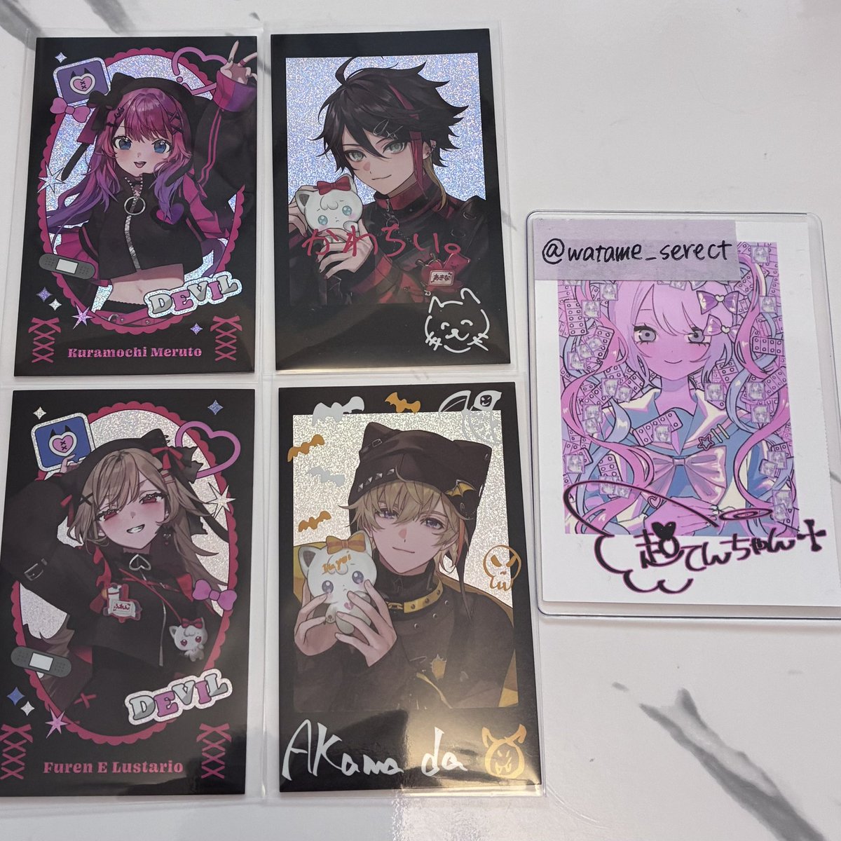 watame_serect's tweet photo. [交換]
にじさんじ Devilish Nightmare ランダムチェキ風カード チェキ

求 画像1枚目
譲 画像2枚目

N⇔N、R⇔R同士
各一枚ずつ求めてます。郵送のみ。検索からでもお気軽にお声掛け下さい。 https://t.co/2GCrWpVcvp